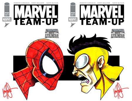 SIGNED!! MARVEL TEAM UP #14 (+TICKET AUTH) FACSIMILE EDITION DUAL BLANK VARIANT SET SIGNED AND REMARKED BY KEN HAESER