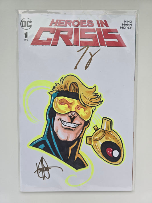 SIGNED!! HEROS IN CRISIS #1 (+TICKET AUTH) BOOSTER GOLD SKETCH SIGNED BY TOM KING AND REMARKED MY KEN HAESER