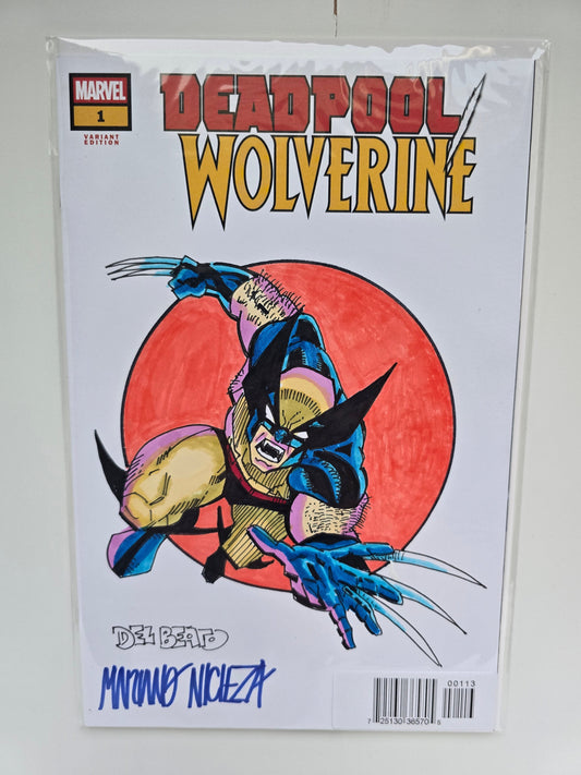 SIGNED!! DEADPOOL/WOLVERINE #1 (TICKET AUTH) DF BLANK VARIANT SIGNED AND REMARKED BY JOE DELBEATO AND MARIANO NICIEZA