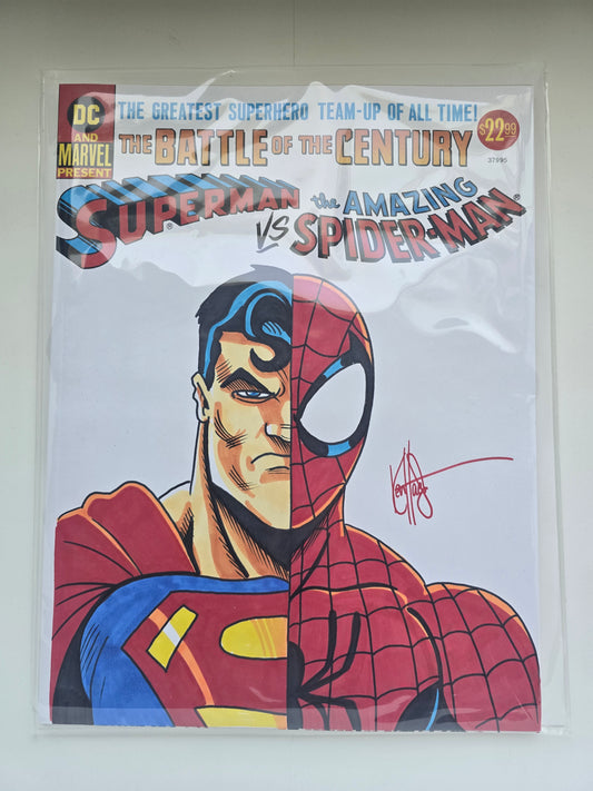 SIGNED!! 50TH ANNIVERSARY TREASURY EDITION SUPERMAN VS AMAZING SPIDERMAN #1 FACSIMILE EDITION BLANK VARIANT SIGNED AND REMARKED BY KEN HAESER WITH A SUPERMAN & SPIDERMAN SKETCH