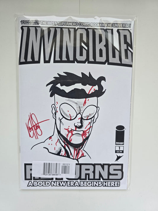 SIGNED!! INVINCIBLE RETURNS #1 BLANK VARIANT SIGNED AND REMARKED BY KEN HAESER WITH AN INVINCIBLE SKETCH