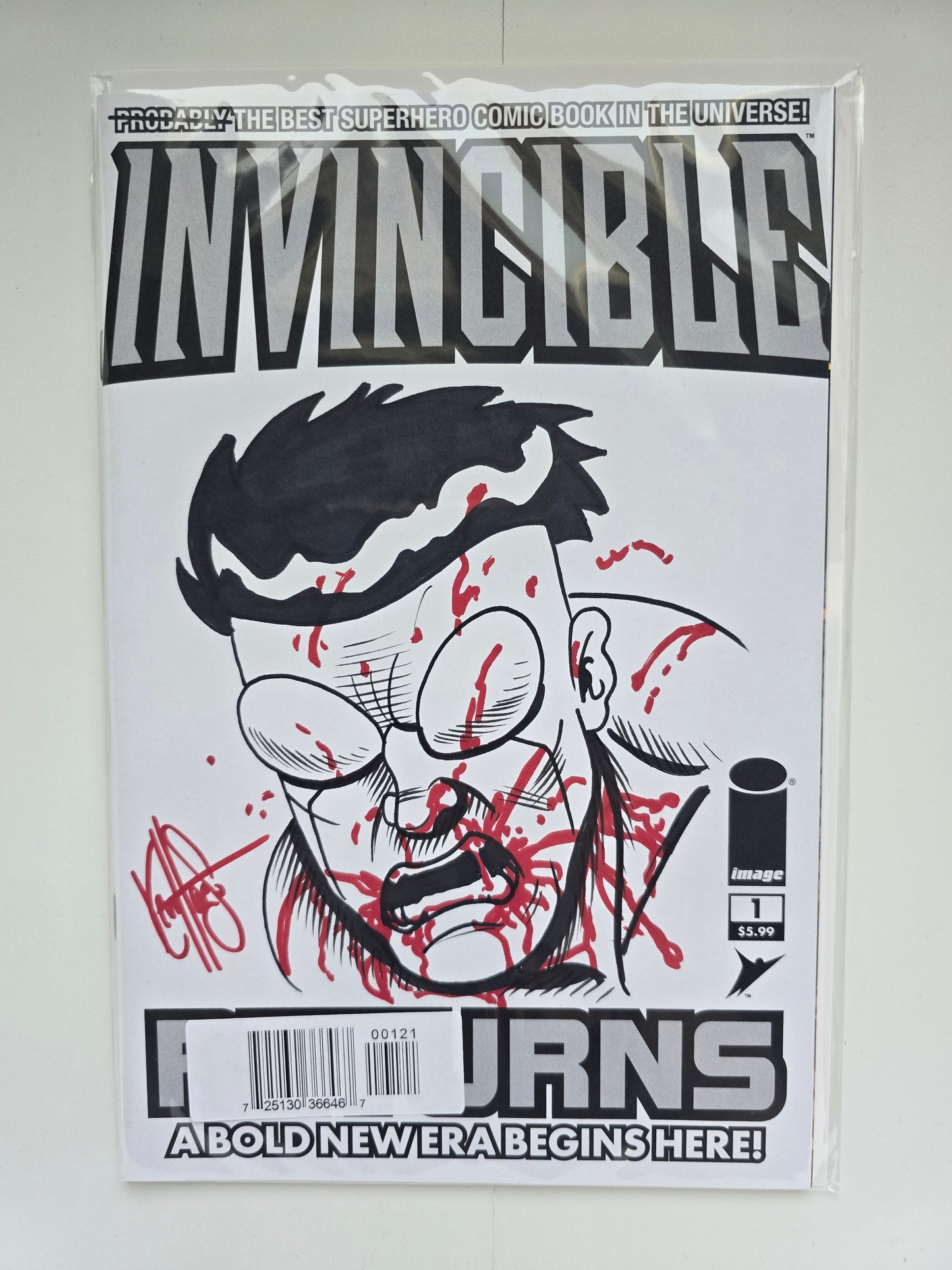 SIGNED!! INVINCIBLE RETURNS #1 BLANK VARIANT SIGNED AND REMARKED BY KEN HAESER WITH AN INVINCIBLE SKETCH