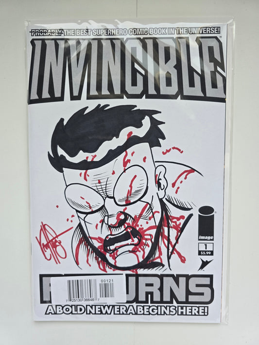 SIGNED!! INVINCIBLE RETURNS #1 BLANK VARIANT SIGNED AND REMARKED BY KEN HAESER WITH AN INVINCIBLE SKETCH