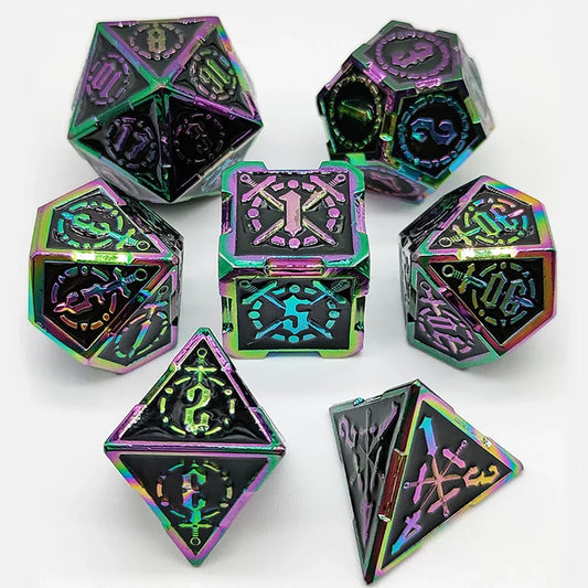 Dnd Zinc Alloy Solid Metal Dice Sharp Edge Polyhedral Dice D+D Set For Dungeon and Dragon Pathfinder Role Playing Game(RPG)、MTG