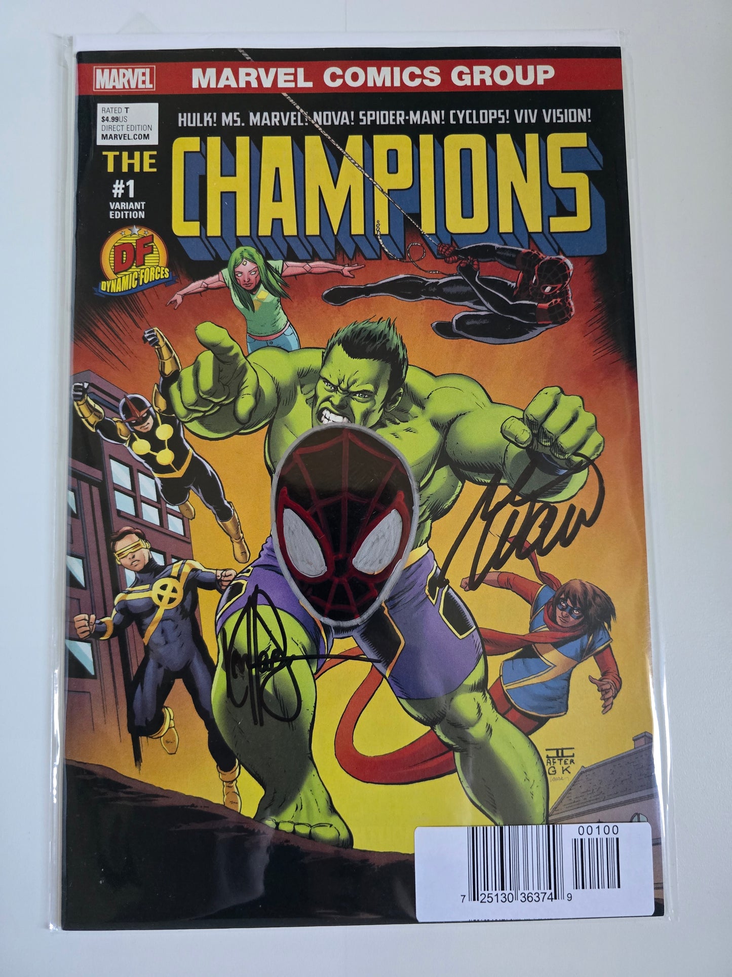 DF CHAMPIONS #1 DF EXCLUSIVE SIGNED BY MARK WAID AND REMARKED BY KEN HAESER WITH A SPIDER-MAN HEAD SKETCH
