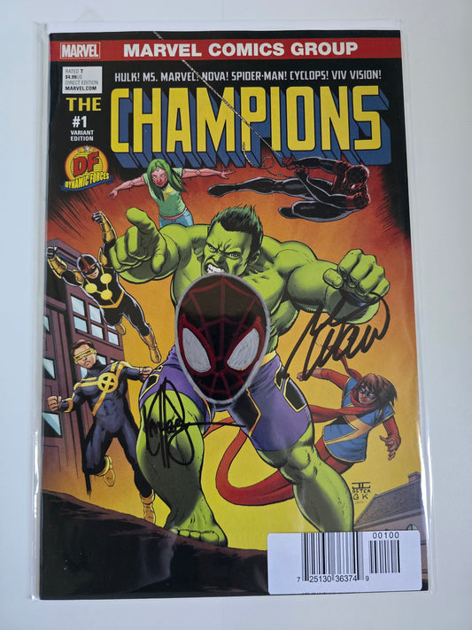 DF CHAMPIONS #1 DF EXCLUSIVE SIGNED BY MARK WAID AND REMARKED BY KEN HAESER WITH A SPIDER-MAN HEAD SKETCH